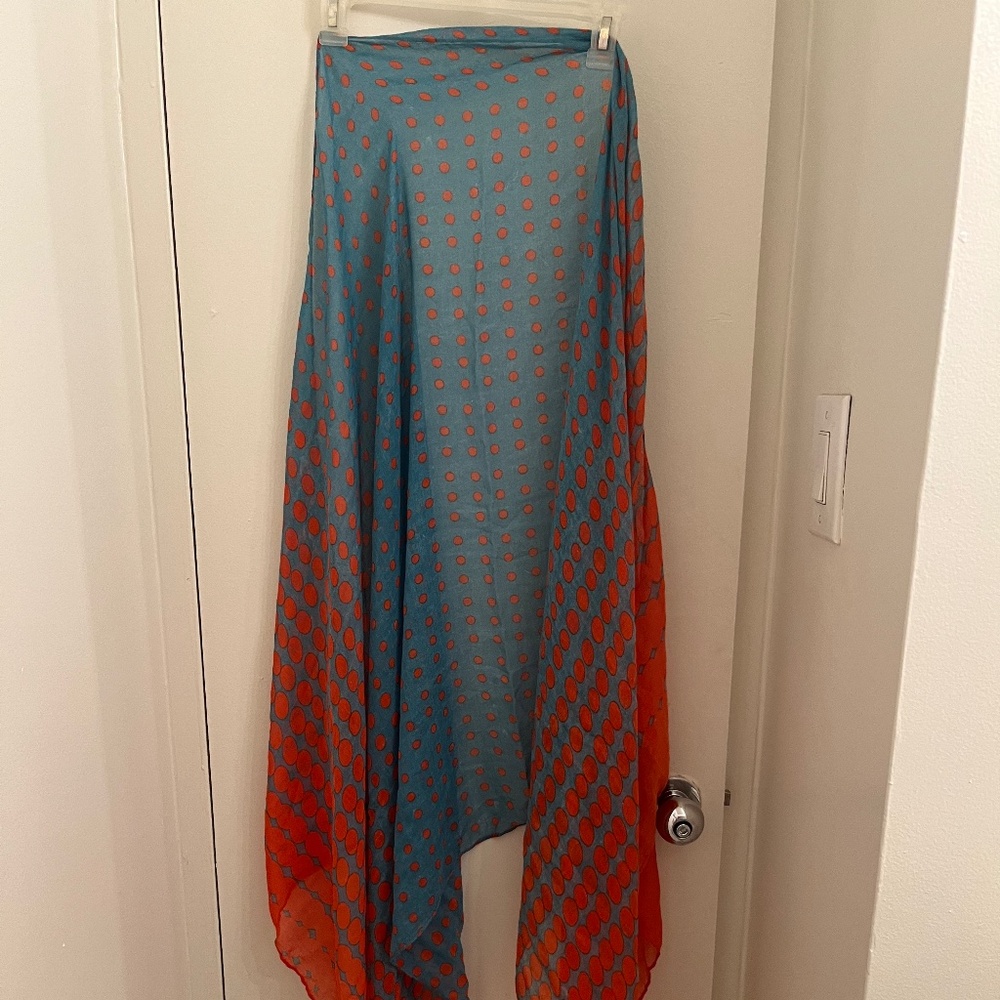 Blue and orange polka dot scarf